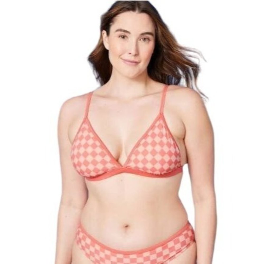 Kona Sol Bikini Swim Bathing Suit High Cut Bottoms Pink Check Adjustable X 1X 2X - Picture 1 of 8